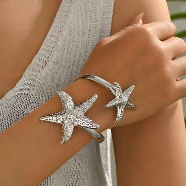 1pc Fashionable Minimalist Starfish Arm Cuff, Stylish & Refreshing Summer Arm Bracelet, Suitable For Women's Daily Wear, Various Holidays, Mother's Day Gift, Socializing, Parties, Activities, Beach, Vacation, Jewelry Accessory