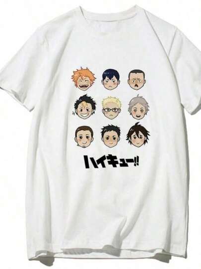 Harajuku Funny Cartoons T-Shirts Cute Graphic men Summer Japanese Casual men T-Shirt Haikyuu Print
