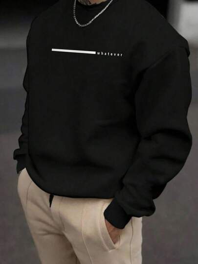 Sudadera de cuello redondo de manga corta con estampado minimalista, versátil y casual para uso diario y trayectos, primavera/otoño