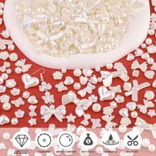 Hạt Acrylic trắng ngọc trai 40g/120g ngẫu nhiên dùng làm đồ trang sức DIY, hoa, nơ, mặt dây chuyền hình trái tim, thích hợp làm vòng tay, vòng cổ, dây điện thoại, móc khóa, ốp điện thoại, nhãn dán - Trắng ngọc trai - Xem 3
