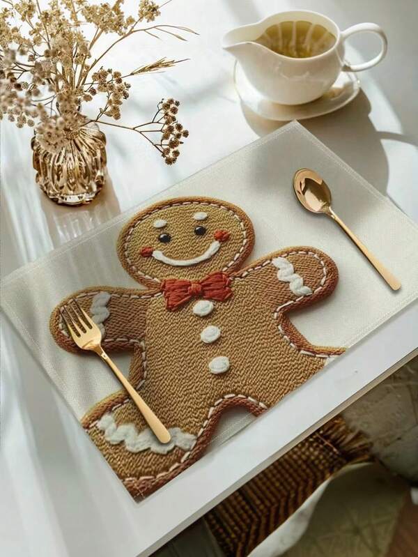 1/4/6/8/12pcs, Christmas Gingerbread For Man Printed Placemats | Washable Table Mats For Kitchen Dining Table Decoration, 12.6x16.54 Inch Seasonal Winter Table Mats For Party Kitchen Dining Decoration