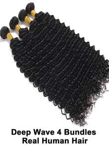 深波浪巴西真人发束，巴西原生快速编织深波浪1/3/4束装，女士专用，自然黑，32英寸 - SNatural - 查看 9