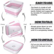 Collapsible Dish Basin With Drain, 9L2.4Gal Capacity, Space Saving Portable Sink Bottle, Kitchen, Camping RV, Gray - 粉色 - 查看 5