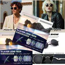 CGID E01 John Lennon Gafas de sol polarizadas redondas unisex con funda paquete de regalo 3 tamaños - Lente retro 45 mm, código de marco, bronce negro - Ver 1