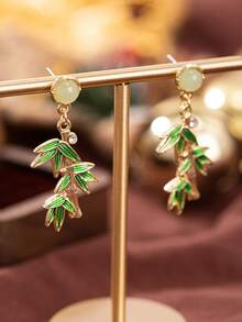 1 Pair Fashionable Versatile Bamboo Leaf Pendant Earrings, Suitable For Banquets And Party Decorations, Holiday Gift For Family And Girlfriend