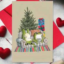 بطاقة تهنئة عيد الميلاد مع مغلف (11سم * 16سم) - تصميم ضفادع احتفالية على الأريكة، مثالية للعائلة والأصدقاء، مناسبة لاحتفالات عيد الميلاد ورأس السنة، بطاقة تهنئة عيد الميلاد|بطاقة ضفدع عيد الميلاد|بطاقة ترحيب ورقية - متعدد الألوان - مشاهدة 7