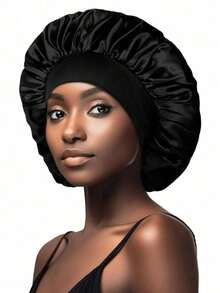 1pc Women's Satin Sleep Cap With Long Braid, Night Sleep Hat, Hair Cover, Sauna Cap - Multicolor - View 8