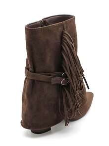 Giày bốt cổ thấp mũi nhọn, gót thấp, chất liệu da lộn, có tua rua - Phong cách miền Tây hiện đại dành cho nữ. - Lạc đà - Xem 4