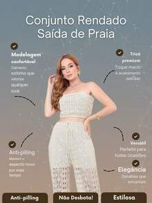 Lace Set Elegant Beach Cover-Up Pants + Shorts + Premium Knit Top Casual Summer - Cát - Xem 2