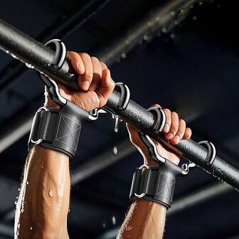 1pair Black Weightlifting Hand Strap, Fitness Squat Weightlifting Pull-Up Wrist Hook Horizontal Bar Sports Equipment Weight Loss Training No Stretching Hand Booster Hook Gym Accessories