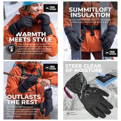 Women's Ski Gloves - Waterproof Women's Snow Gloves - Winter Ski Snow Gloves - Snowboard Gloves - Ladies' Cold Weather Gloves
