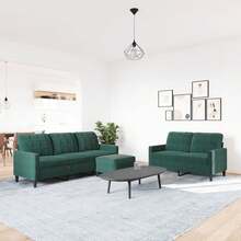 vidaXL 3-teiliges Sofa-Set mit dunkelgrünen Samtpolstern