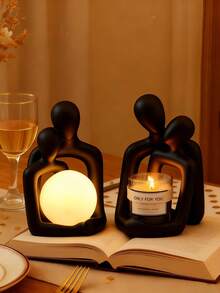 1pc Creative Couple Sculpture Candle Holder, Suitable For Modern Home Decor Such As Living Room, Desk, Bedside Table. Anniversary Gift (For Mom), Valentine's Day Gift, Christmas Warm Decor Candle Holder