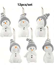 Set de 12 piezas/6 piezas Adornos navideños colgantes planos de muñeco de nieve de madera - Material de madera resistente, perfecto para árboles de Navidad y Año Nuevo, coronas, chimeneas y decoraciones festivas, decoraciones navideñas, decoración del hogar, plano 2D