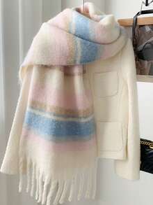 1pc Cute & Fashionable Meredith Striped Cozy Scarf, Warm & Comfortable Plush Unisex Scarf For Daily, School, Outdoor, Home, Travel, Holidays, Accessory For Kids - Multicolor - View 13