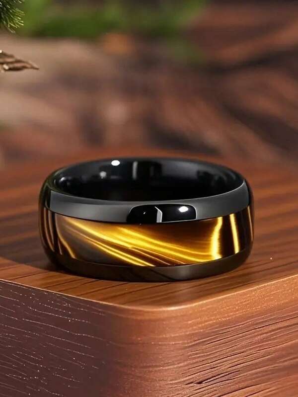 1 Peça Anel Clássico Preto e Dourado de Aço Inoxidável, Anel de Cúpula de Veludo Preto Eterno, Adequado para Uso Diário e Presente