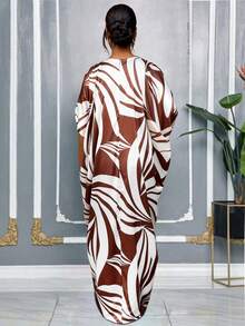 AOMEI Women Two Pieces Set Printed Loose Tops Blouses With Draw String Africa Clothing High Waist Pants Summer Formal Occasion New Fashion - Brown - View 3