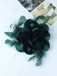 20cm 2025 Autumn/Winter Elegant Satin Rose Flower Feather Brooch, Fashion Clothing/Shoe/Bag/Hat Accessory, Versatile Design - Roses - View 6