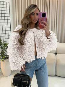 1pc Solid Color Knitted Button-Front Long Sleeve Cardigan Top, Suitable For Everyday, Holidays, Birthday Parties, Formal Evenings, Back-To-School Parties, Singles Parties, Country Music Concerts, Autumn/Winter - Apricot - View 1