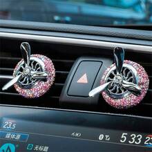 Handmade Diamond-Encrusted Propeller Car Air Freshener - Rotating ABS & Crystal Car Vent Clip,(White/Pink/Purple) - Rotating Fan Design,Elegant Car Interior Accessory For Enhanced Aesthetics,Decorative Car Interior Accessory,Air Freshener Car Hanging,Sparkling Design,Rhinestone Embellishment,Vehicle Scent,Durable Clip,Auto Lovers - 粉色 - 查看 2