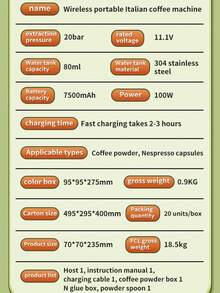 Wireless Portable Capsule Coffee Machine, Fully Automatic Espresso Coffee Pump Extraction, Wireless Heating Extraction, Suitable For Espresso, With Heating Function - Multicolor - View 13