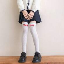 1 Pair Girls' Knee High Socks With Bow, Princess Style Argyle Patterned Over-The-Knee Socks, Suitable For Spring And Autumn - White - View 10