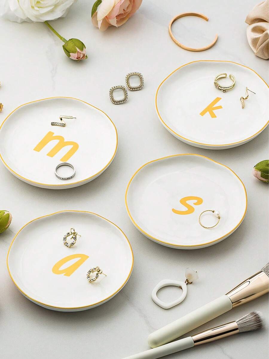 صينية مجوهرات بحواف حرفية، صينية عرض خاصة بالخواتم والعقود، صينية تخزين المجوهرات والصابون للحمام، أسماء مكتوبة للهدايا في أعياد الميلاد وعيد الحب والكريسماس، مصنوعة من السيراميك، وموثوقة