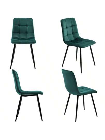 Dining Room Stoel (4 Pcs), Dark Green, Set Of Upholstered Backrest, Seat Made Velvet, Frame Metal view 4