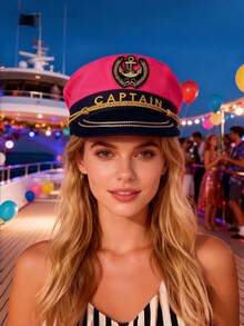 1pc Polyester Yacht Captain Hat For Women & Men, Sailor Hat, Suitable For Halloween, Christmas, Bachelorette Party, Cosplay, Parade, Yacht Party, Adult Party, Beach