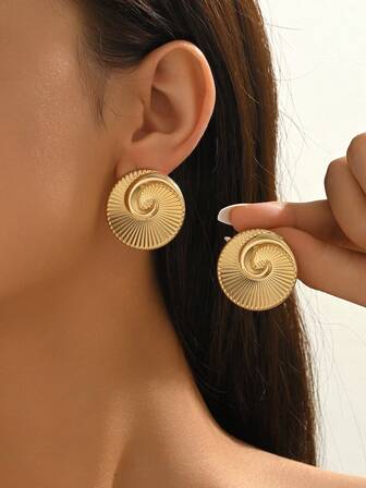 1 Pair Retro Fashion European & American Style Textured Round Stud Earrings, Suitable For Women's Daily Wear