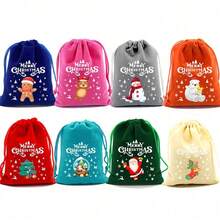 12pcs Christmas Velvet Drawstring Bags - Festive Red Candy Bags, Decorated With Santa Claus, Reindeer And Snowflake Patterns, Reusable, Suitable For Holiday Parties, Can Be Used For Packaging Candy, Jewelry And Small Gifts, Christmas Gift Bags - Multicolor - View 12