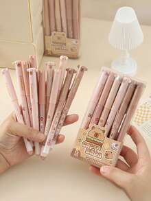 12 pezzi/Scatola Penne gel Capibara, Penne a sfera cancellabili con disegni di Castorini d'acqua, adatte per studenti di 2°-3° elementare per scrittura, esami, appunti