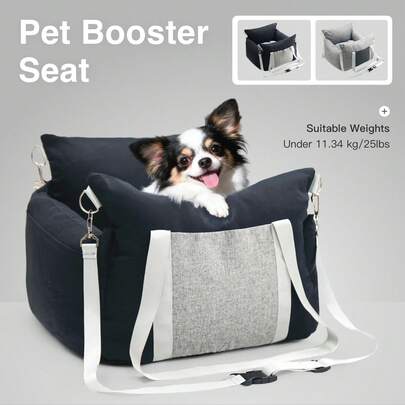 HAZOOWILL Asiento de coche portátil para perros y gatos - Transportín de viaje premium para mascotas de hasta 11 kg/25 lbs con gancho y hebilla ajustables, asa y correa para el hombro, se adapta a los asientos delanteros y traseros del coche, cojín extraíble, funda totalmente desmontable y relleno mejorado