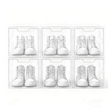 1/2/4/6-Piece Stackable Clear Acrylic Shoe Boxes For High-Quality Sneakers, 360° Transparent Display Boxes With Magnetic Doors For High Heels, 25 X 34 X 18.4 Cm - 6件裝 - 查看 6