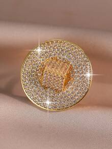1pc Exquisite Large Round Zirconia Gold Ring, Luxury Exaggerated Geometric Adjustable Ring, Suitable For Women's Wedding, Engagement, Anniversary Gift - Yellow Gold - View 10