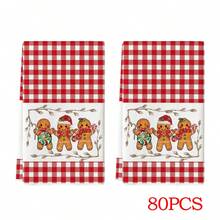 1 pieza/2 piezas/4 piezas Toalla de limpieza de cocina súper suave de microfibra con diseño de pan de jengibre, cuadros escoceses y rayas, de 45*66cm, decoración de cocina navideña, paño de platos, decoración navideña para el hogar, regalo de inauguración de casa para el baño