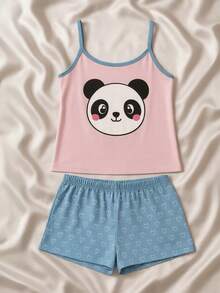 Women's Silk Print Short Doll Pajamas With Comfortable Straps - Lilac Purple - View 2