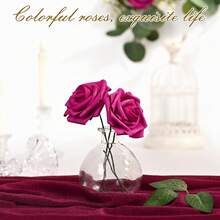 16 piezas de rosas de espuma de color rosa con brillo artificial y tallos para ramos DIY, centros de mesa, arreglos para bodas, decoración de despedida de soltera - Rosa Roja - Ver 4