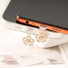 1pc Elegant Flower Decor Dust Plug/Charm, Suitable For IPhone/Type-C Charging Port