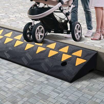 Rubber Curb Ramp 2 Pack, 4.3" Rise Height Heavy-Duty 33069 Lbs/15 T Capacity Threshold Ramps, Driveway Ramps With Stable Grid Structure For Cars, Wheelchairs, Bikes, Motorcycles