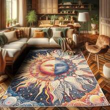 Retro Mid Century Abstract Pattern Rug On Ivory Background, Dark Orange And Reseda Green, 4' X 5' 5", Ideal For Bedroom, Dorm And Living Room - Oranye Pucat Indigo Beige - View 3
