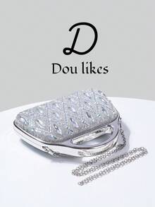 1pc Elegant Silver Minimalist Metal Design Handbag, Sparkling Sequin & Rhinestone Decor. Perfect For Party Girls, Ladies, Brides - Suitable For Parties, Weddings, Proms, Galas, Pairs Perfectly With Formal Dresses