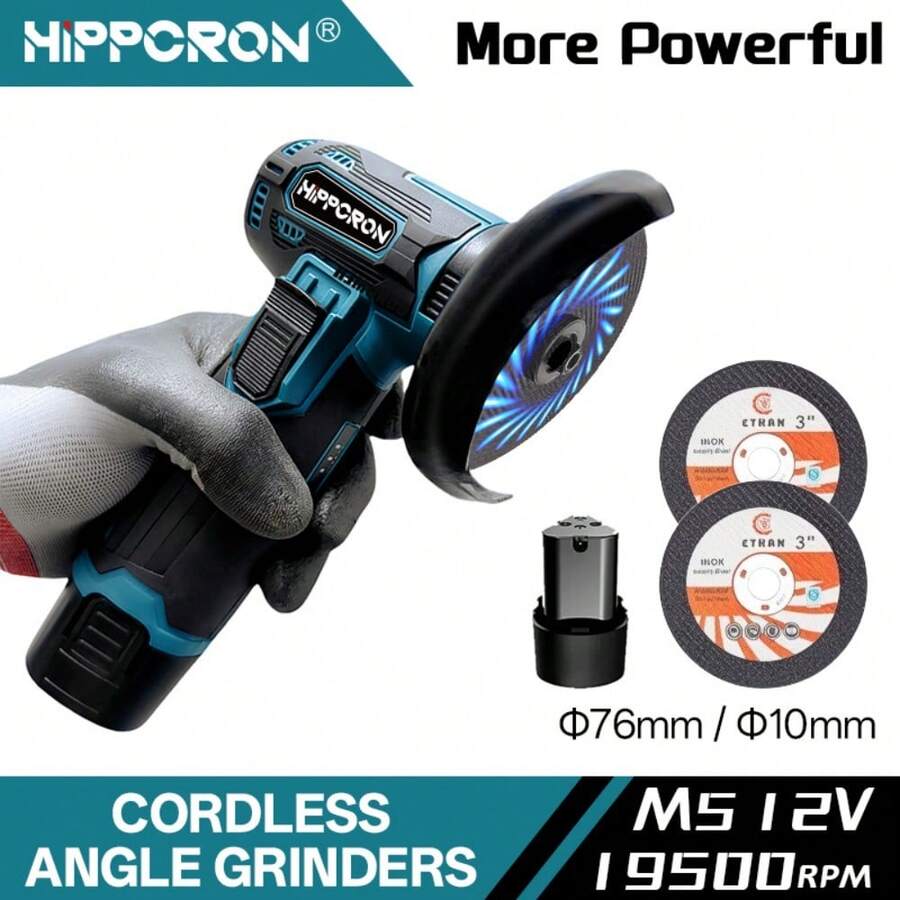 Cordless Brush Angle Grinder Kit 12V, Ginding Disc 3 Inch, Lightweight Angle Grinder Tool With 2PCS 1300mAh Battery - 黑色 - 查看 1