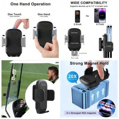 Cart Magnetic Phone Holder Mount, Ultra Strength 6*N52 Magnets Cell Phone Caddy Compatible with EZGO Club Car, Fit Most Smartphone, Thick Case Friendly