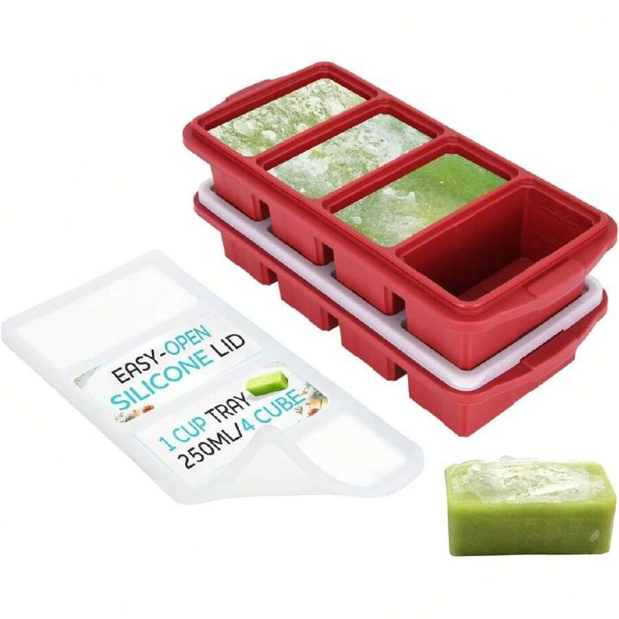 Silicone Freezer Tray With Lid - Soup Freezer Container Molds - Large Ice Cube Tray- Makes 8 Perfect 1 Cup Portions Cubes, 2-Pack Freezer Storage Food Soups & Meal Prep - Oven & Dishwasher -,24824139 - 黃色 - 查看 1