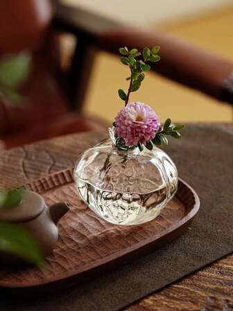 1 件复古精致透明玻璃花瓶，石榴形艺术品，适合家居装饰、桌面花瓶、水培花盆、节日礼物