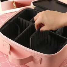 Bolsa de maquillaje profesional | Organizador de maquillaje de viaje con espejo LED, luz tricolor, divisores ajustables y portabrochas - Organizador portátil para maquilladores - Rosa - Ver 4