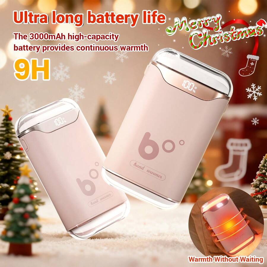 USB Rechargeable Hand Warmer, Equipped With 3000 MAh Battery, One-Second Start-Up Fast Heating, Double-Layer Four-Side Heating, Digital Display Of Power, Five Adjustable Temperatures, Mini Portable Hand Warming Devices - Hồng - Xem 1