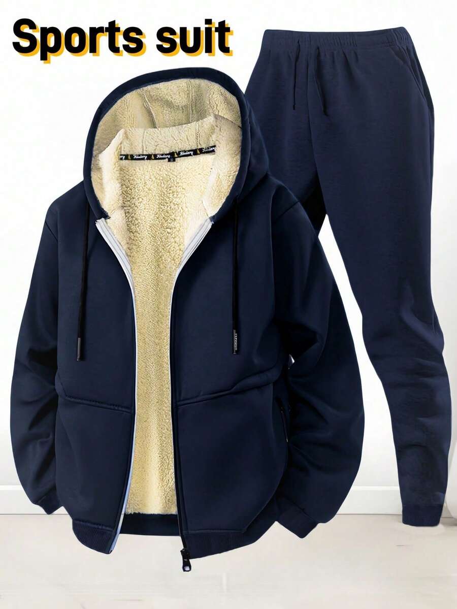 2pcs/Set Teenage Boys' New Sports Casual Hoodie Set, Autumn/Winter Fleece Hoodie + Sweatpants, Fashionable Versatile Warm Casual Suit