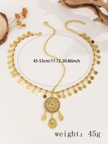1 Phụ kiện dây buộc tóc thời trang kiểu Ả Rập màu vàng, tua rua đính kim sa, trang trí mũ đội đầu cho nữ, trang sức cưới cô dâu - Vàng - Xem 5